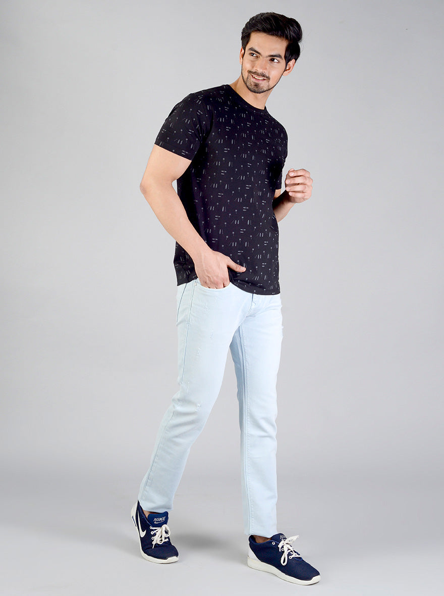 Night Black Printed Slim Fit T-shirt | JB Sport