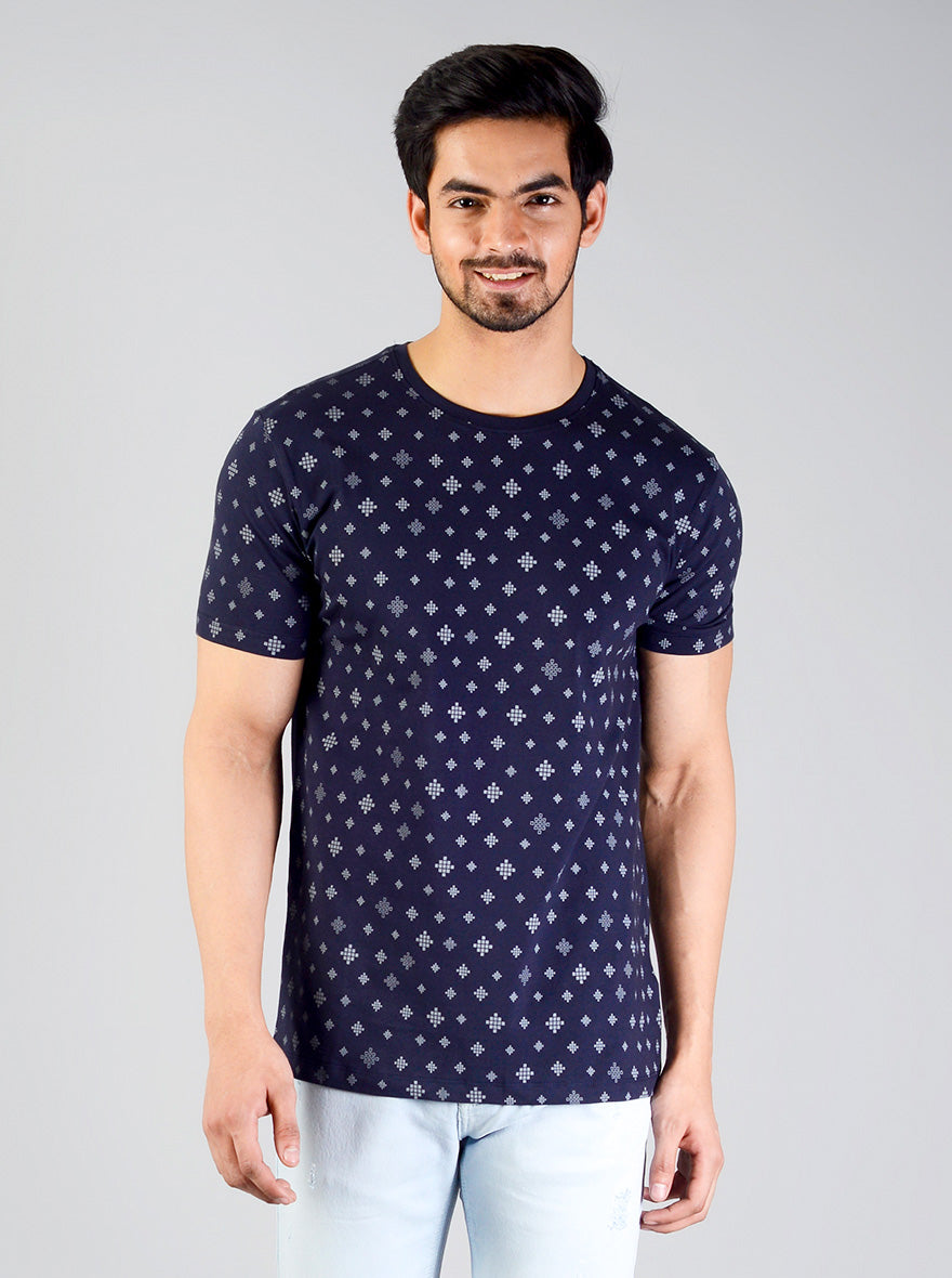 Medieval Blue Printed Slim Fit T-shirt | JB Sport