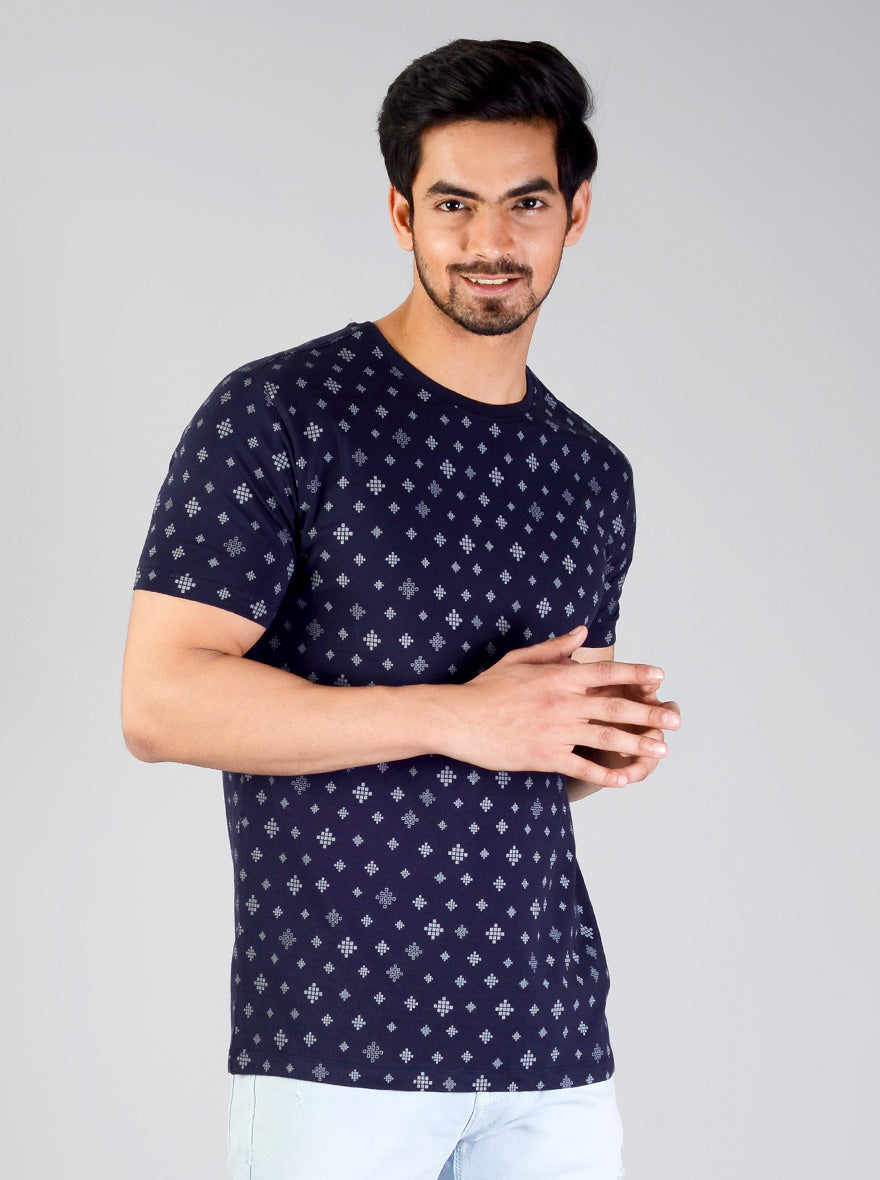 Medieval Blue Printed Slim Fit T-shirt | JB Sport