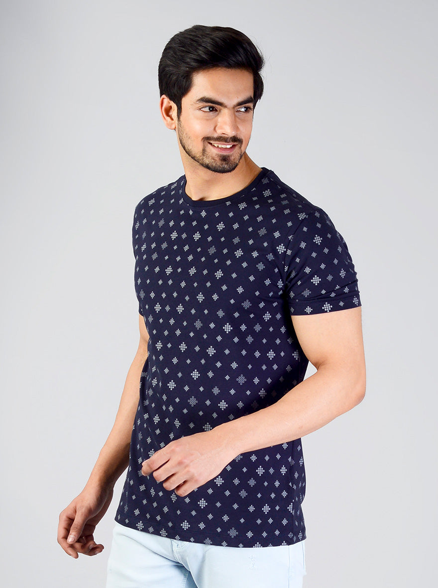 Medieval Blue Printed Slim Fit T-shirt | JB Sport