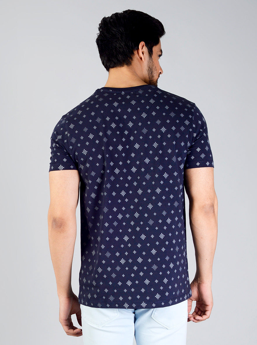 Medieval Blue Printed Slim Fit T-shirt | JB Sport