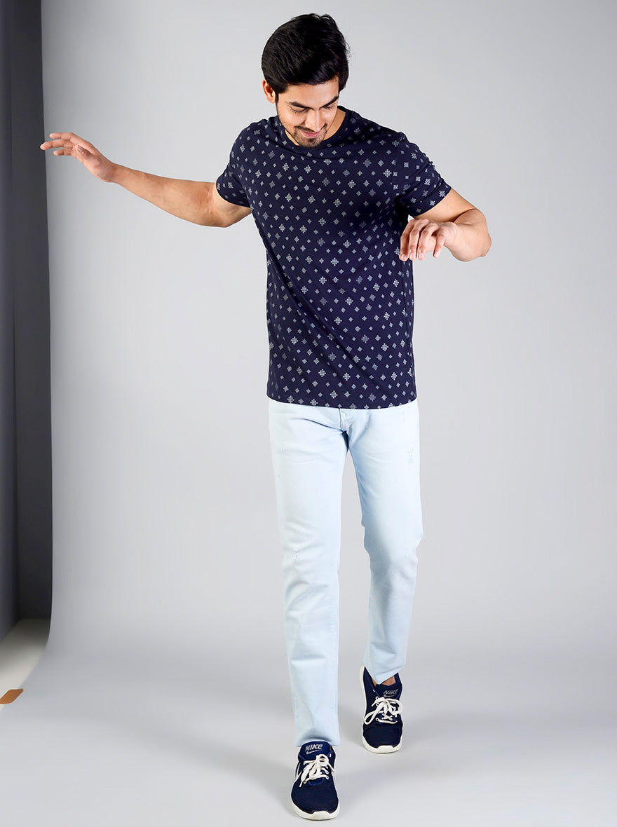 Medieval Blue Printed Slim Fit T-shirt | JB Sport