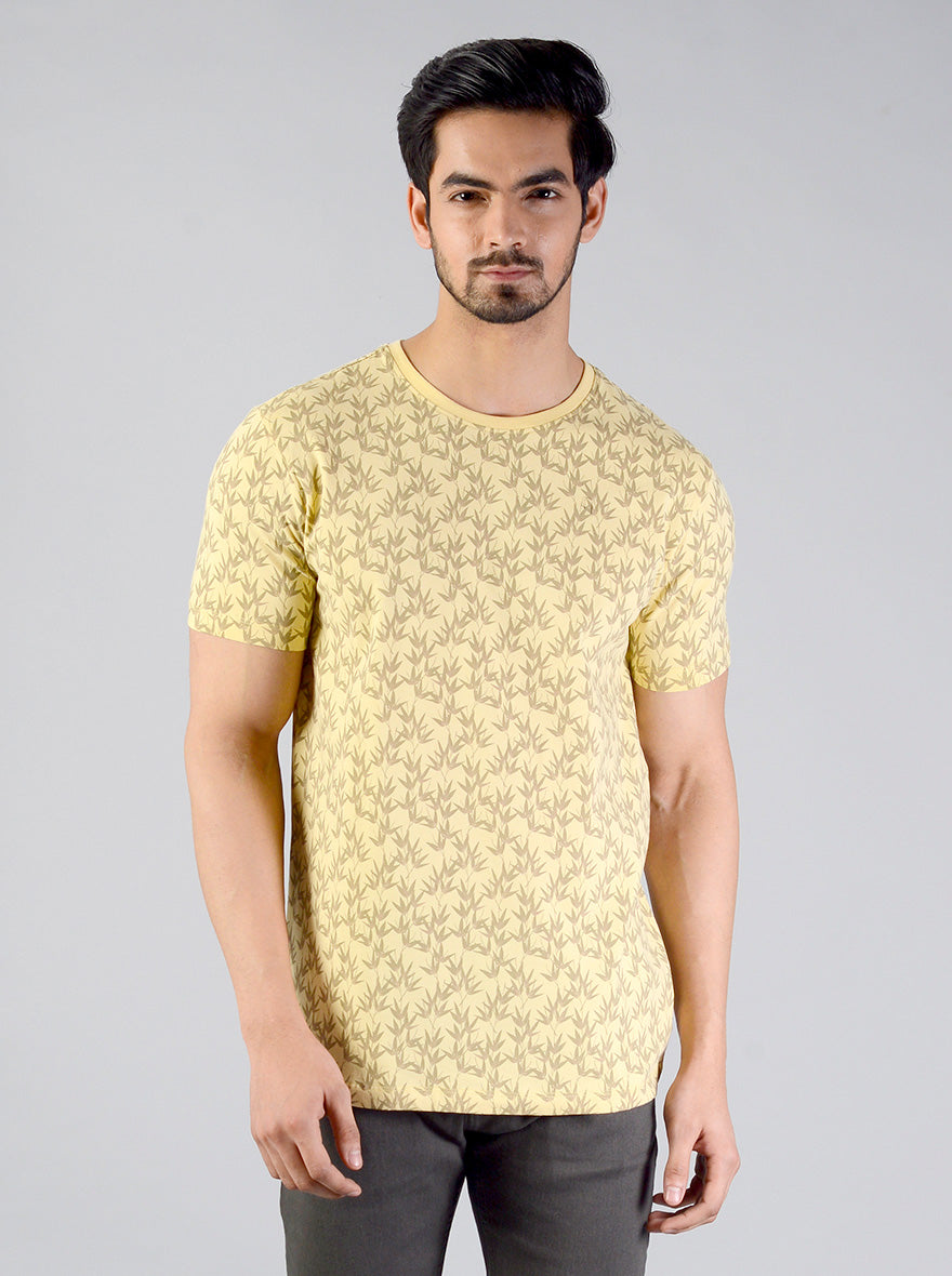 Sunshine Yellow Printed Slim Fit T-shirt | JB Sport