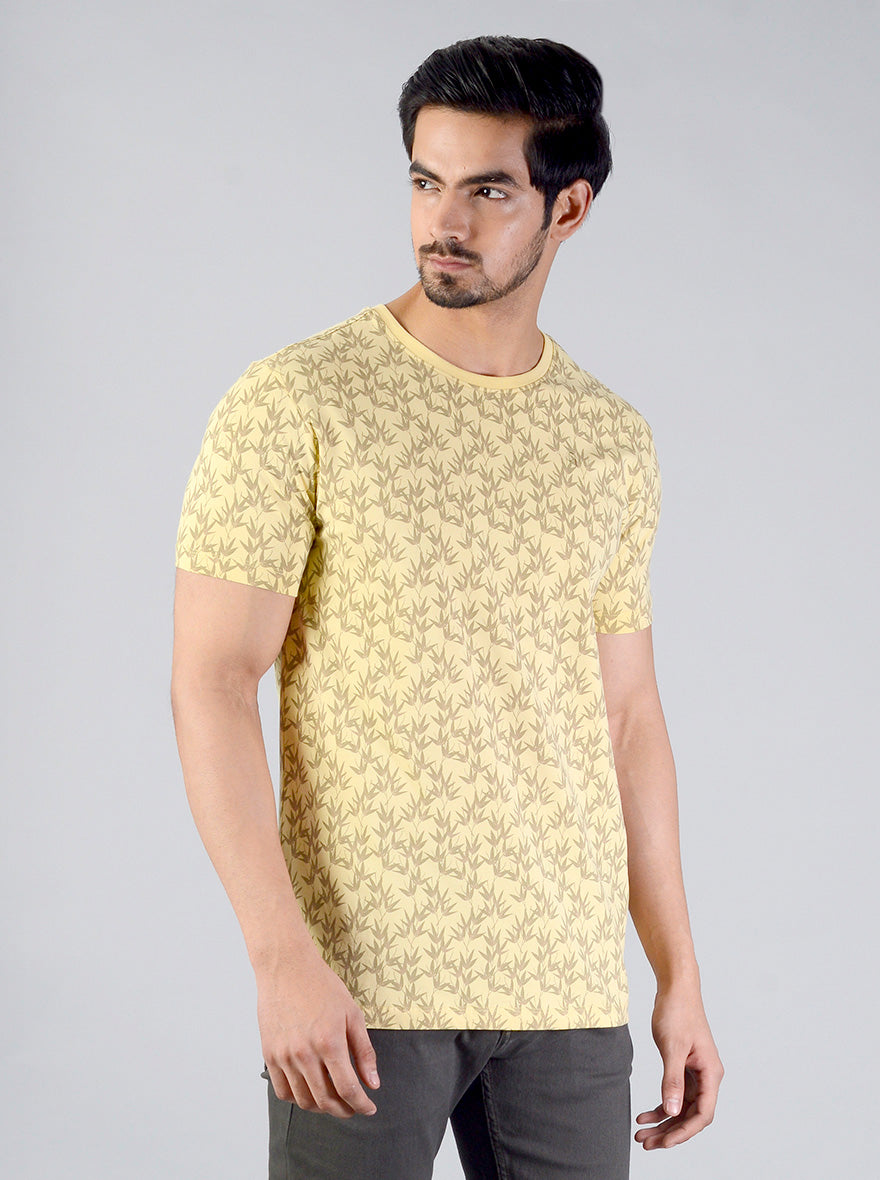 Sunshine Yellow Printed Slim Fit T-shirt | JB Sport