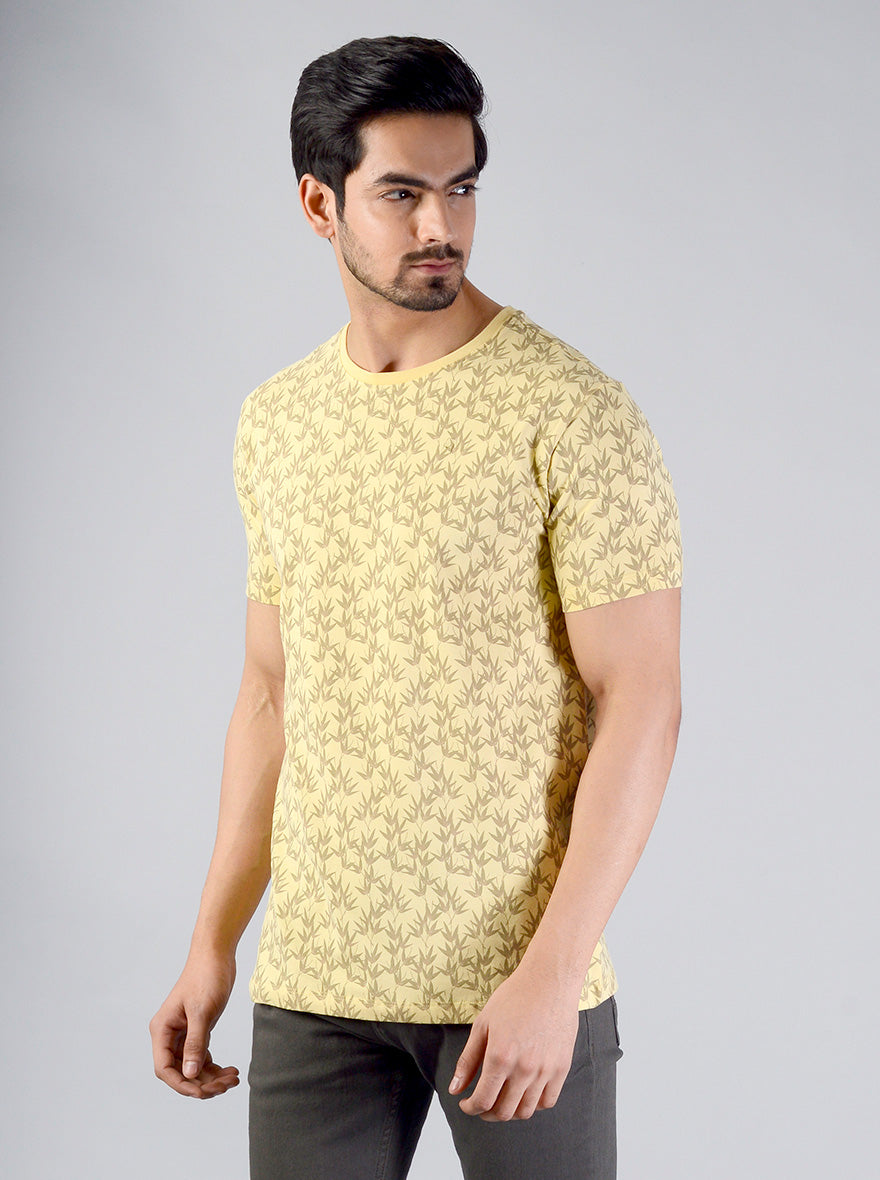 Sunshine Yellow Printed Slim Fit T-shirt | JB Sport