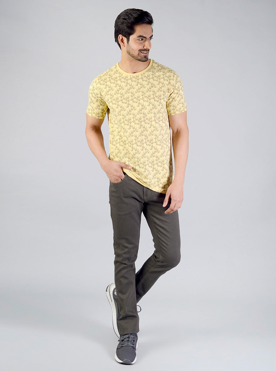 Sunshine Yellow Printed Slim Fit T-shirt | JB Sport