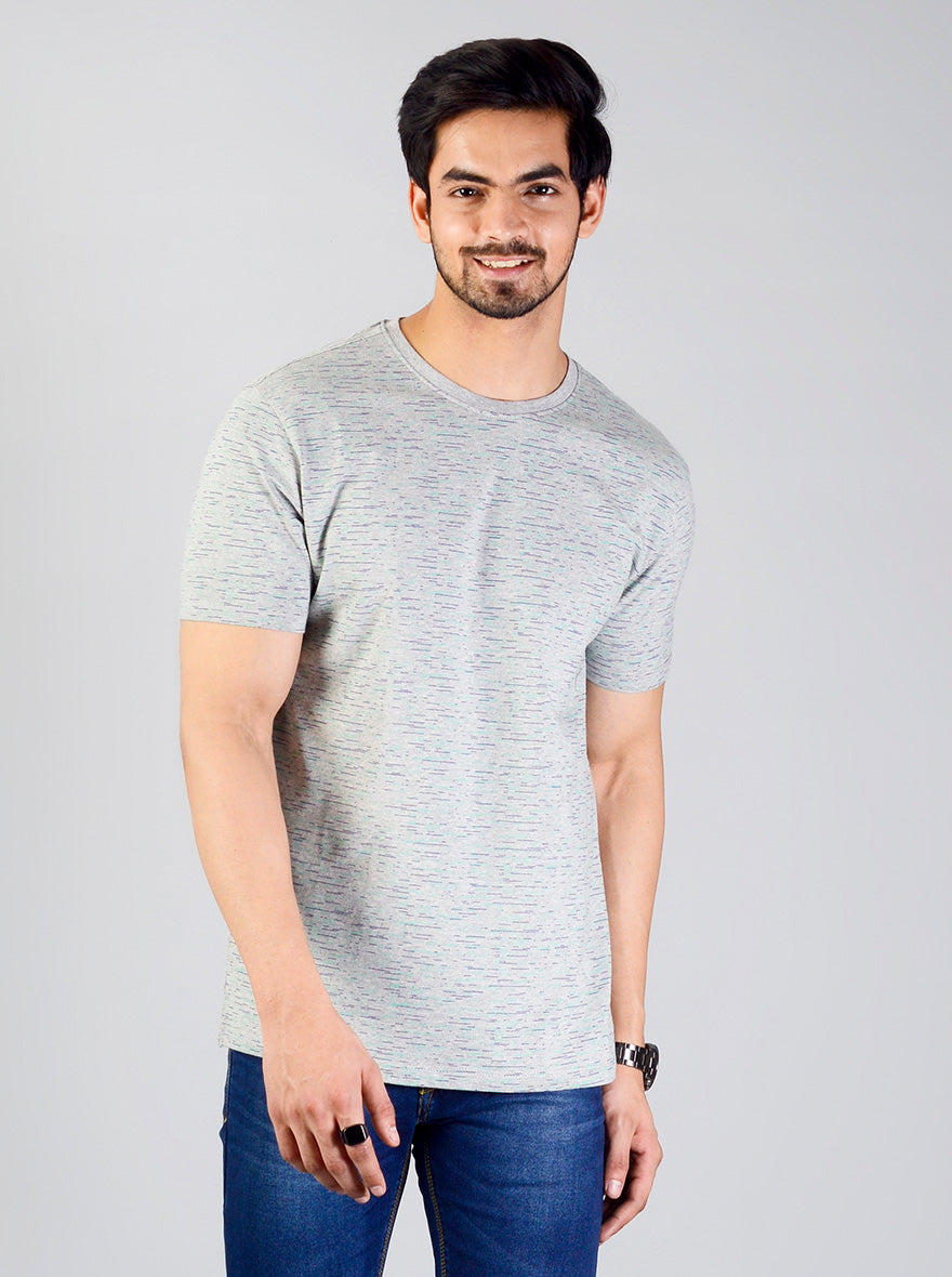 Flint Grey Printed Slim Fit T-shirt | JB Sport