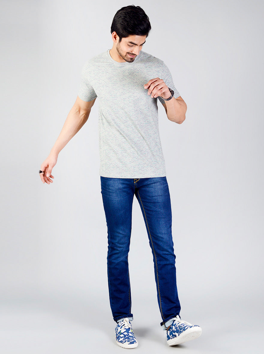 Flint Grey Printed Slim Fit T-shirt | JB Sport