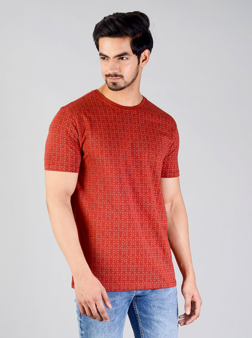 Burnt Red Printed Slim Fit T-shirt | JB Sport