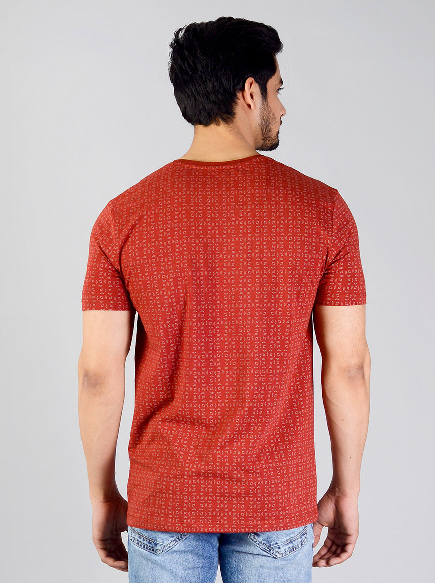 Burnt Red Printed Slim Fit T-shirt | JB Sport