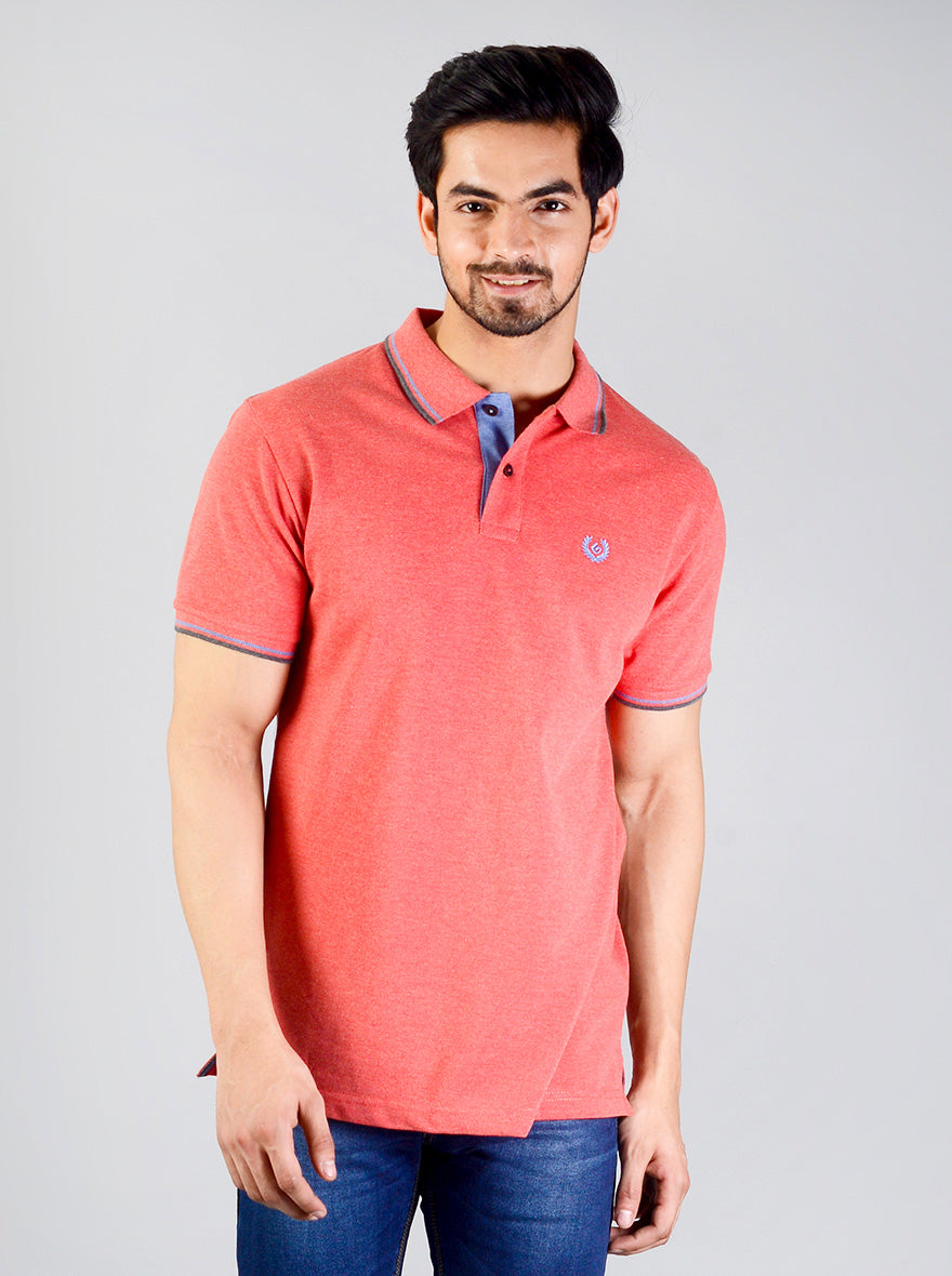 Light Red Solid Slim Fit Polo T-shirt | Greenfibre