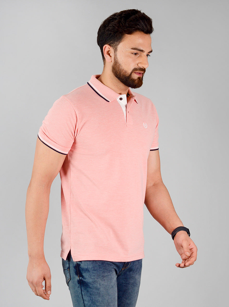 Pink Melange Solid Slim Fit Polo T-shirt | Greenfibre