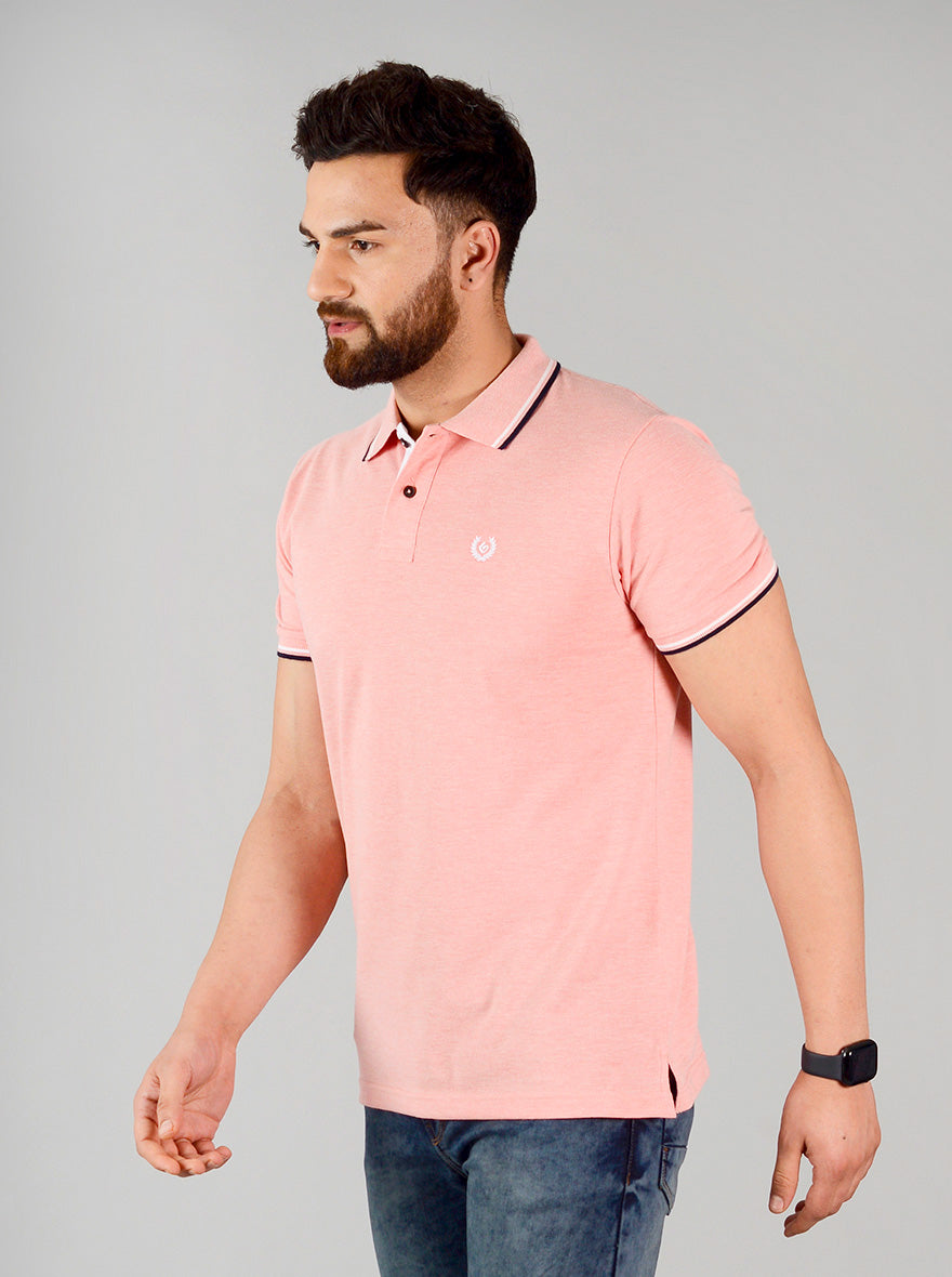 Pink Melange Solid Slim Fit Polo T-shirt | Greenfibre