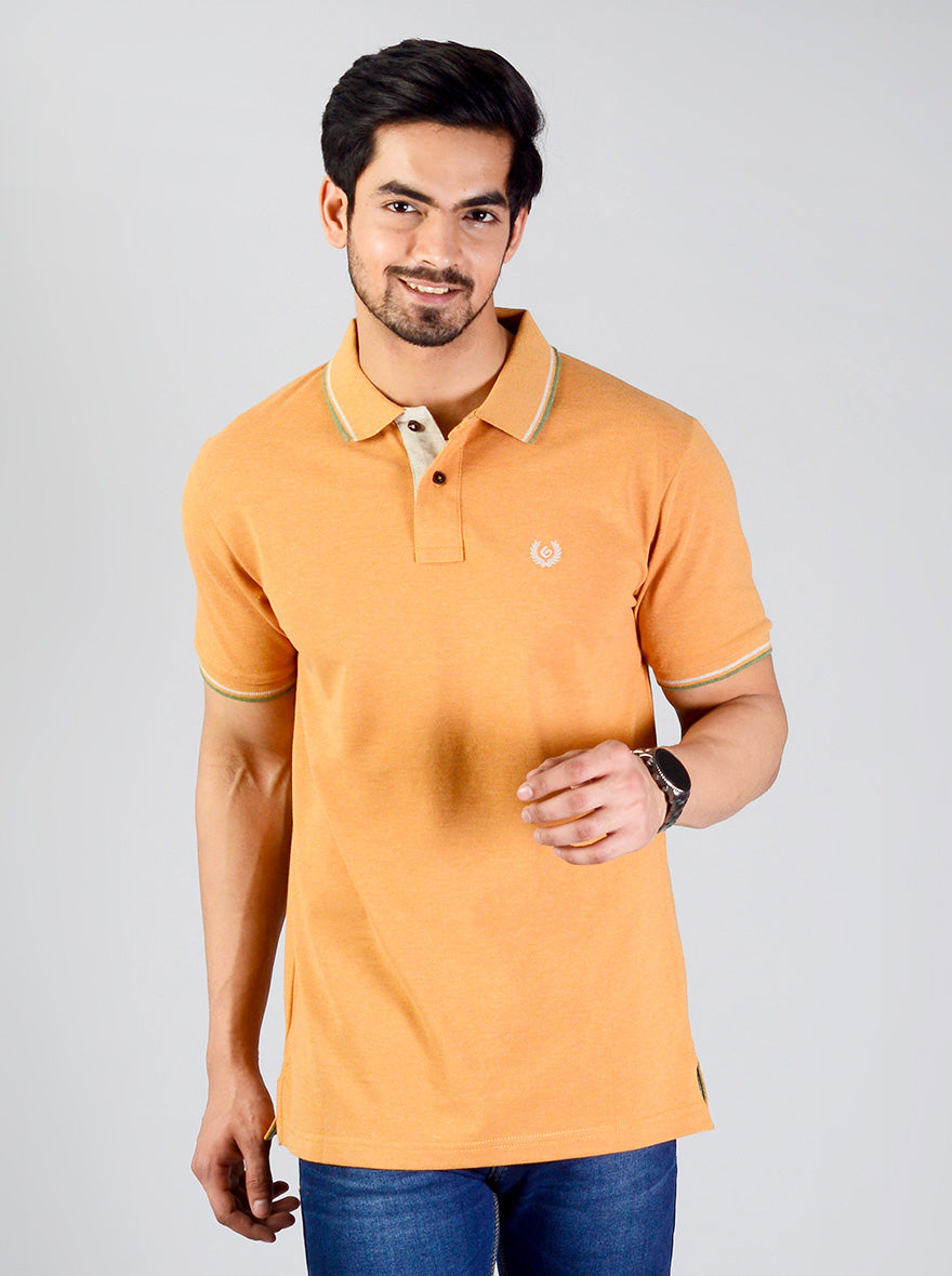 Camel Brown Solid Slim Fit Polo T-shirt | Greenfibre