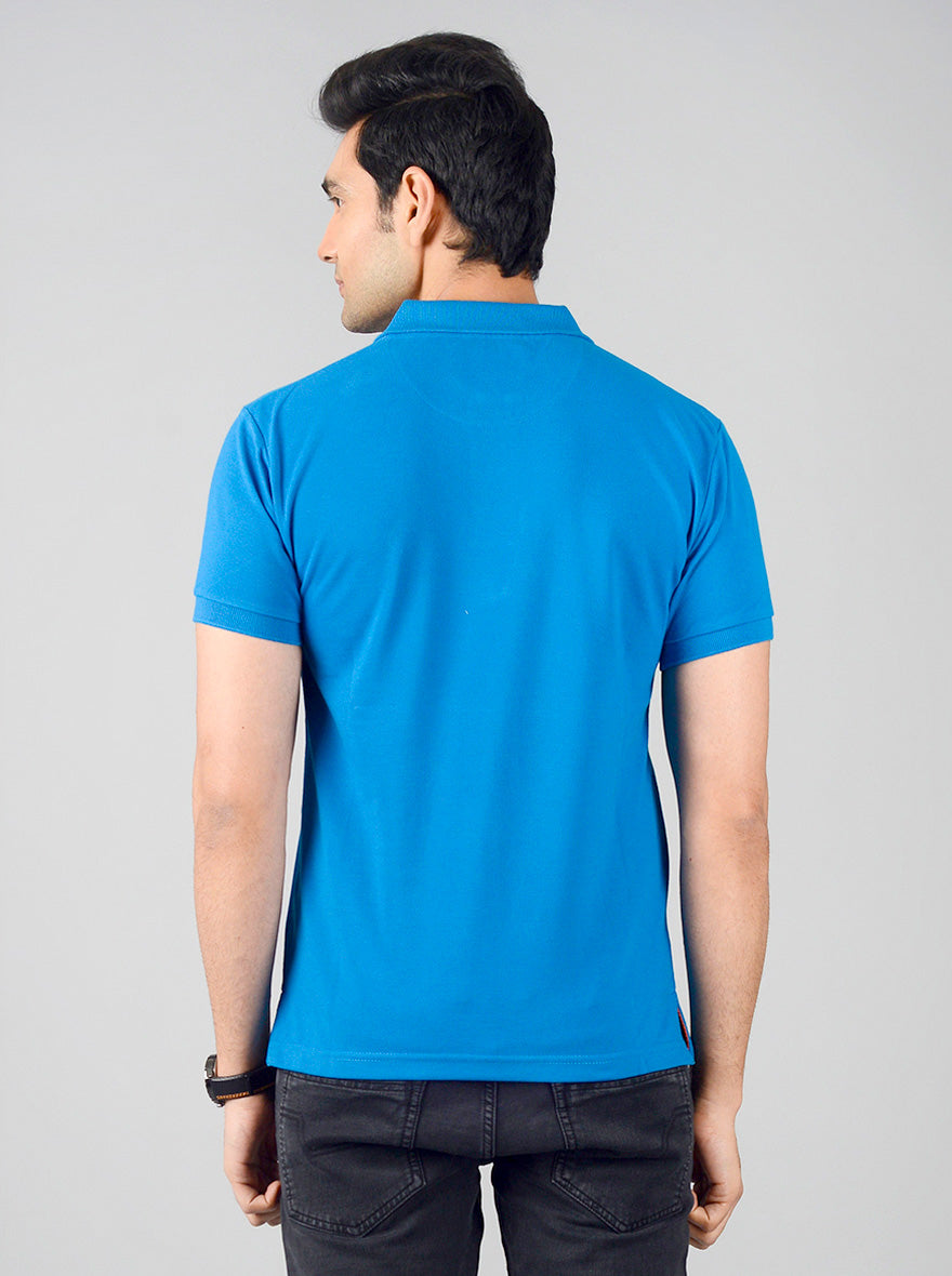 Brilliant Blue Solid Slim Fit Polo T-shirt | Greenfibre