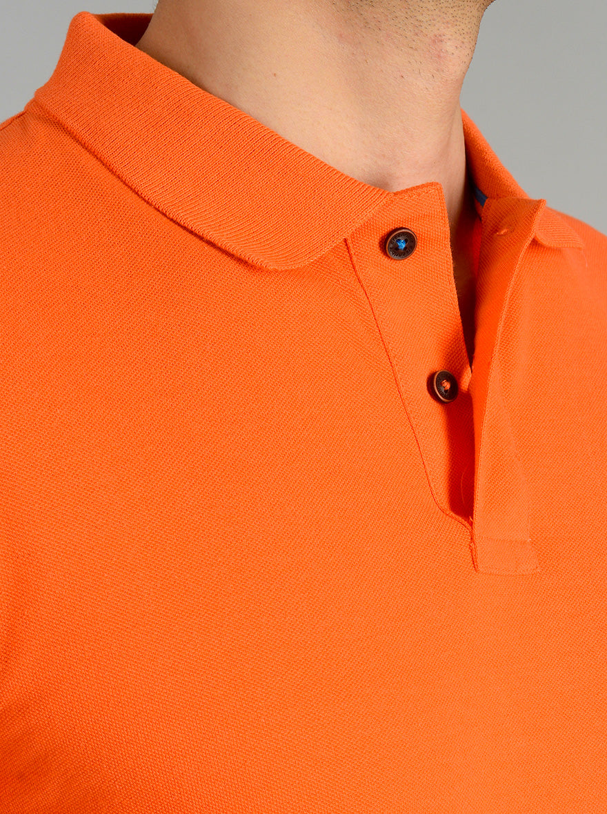 Bright Orange Solid Slim Fit Polo T-shirt | Greenfibre