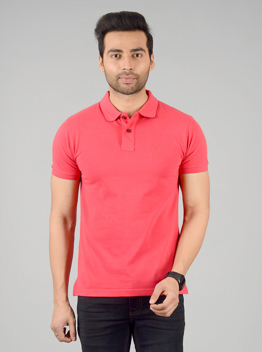 Poppy Red Solid Slim Fit Polo T-shirt | Greenfibre