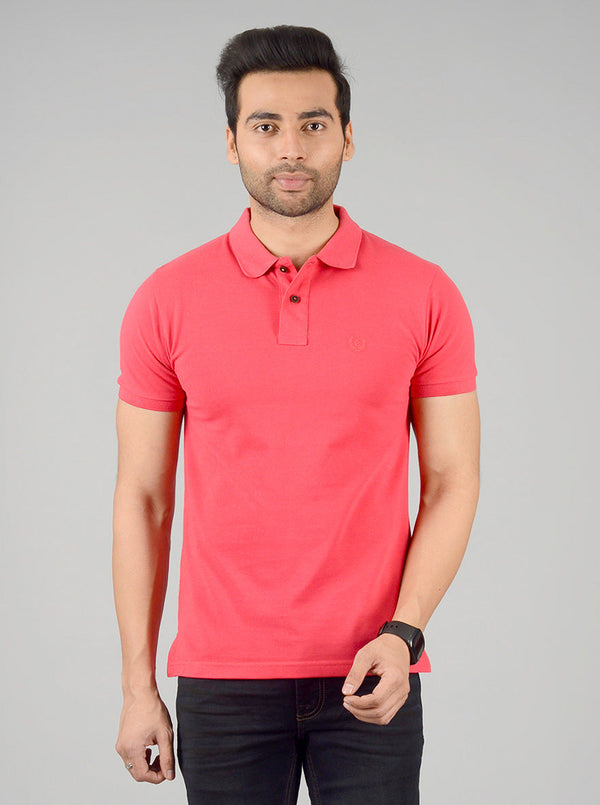 Poppy Red Solid Slim Fit Polo T-shirt | Greenfibre
