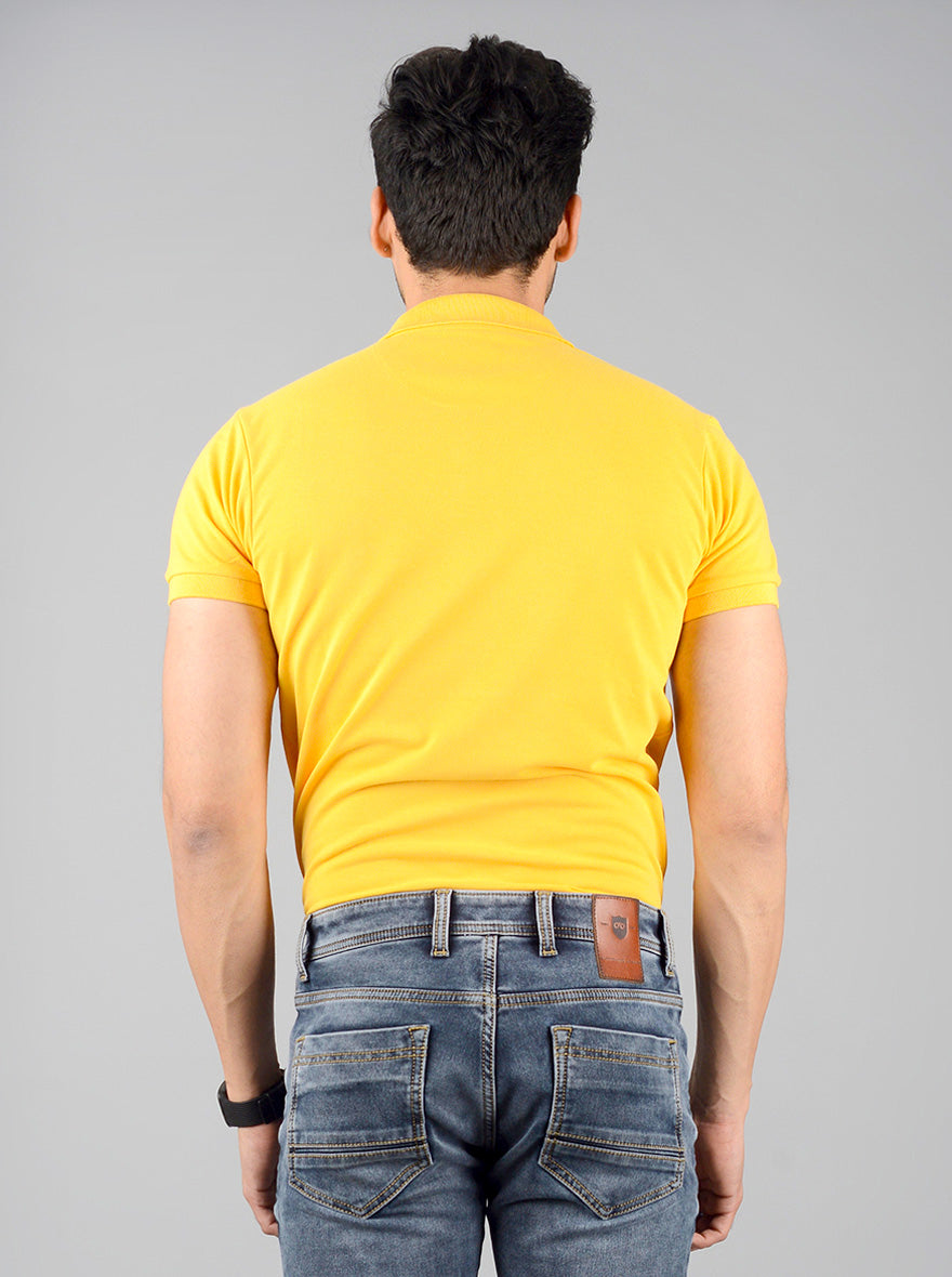 Bright Yellow Solid Slim Fit Polo T-shirt | Greenfibre