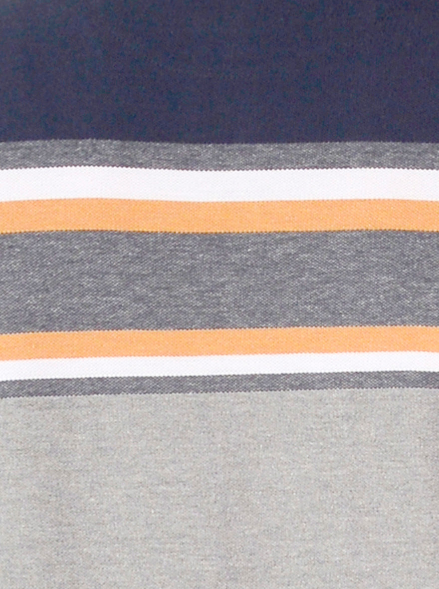 Grey & Blue Striped Slim Fit Polo T-shirt | Greenfibre