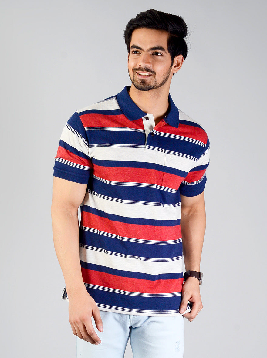 Mars Red Striped Slim Fit Polo T-shirt | Greenfibre