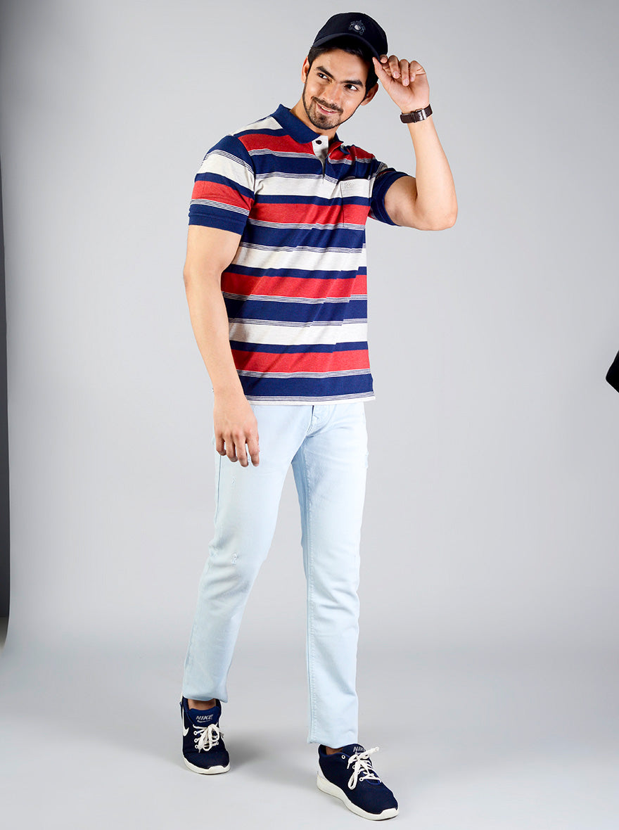 Mars Red Striped Slim Fit Polo T-shirt | Greenfibre