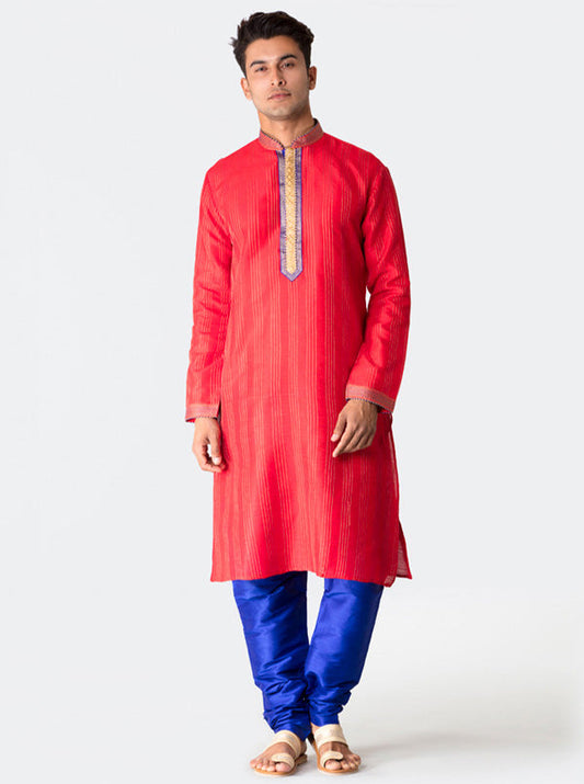 Red Striped Kurta Set