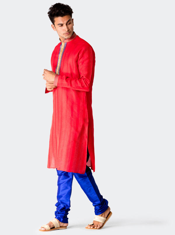 Red Striped Kurta Set