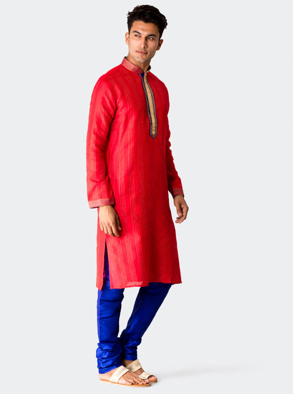 Red Striped Kurta Set