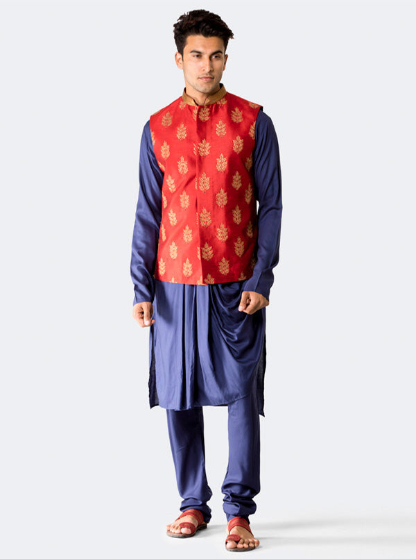 Blue Kurta with Maroon Koti