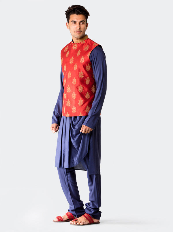 Blue Kurta with Maroon Koti