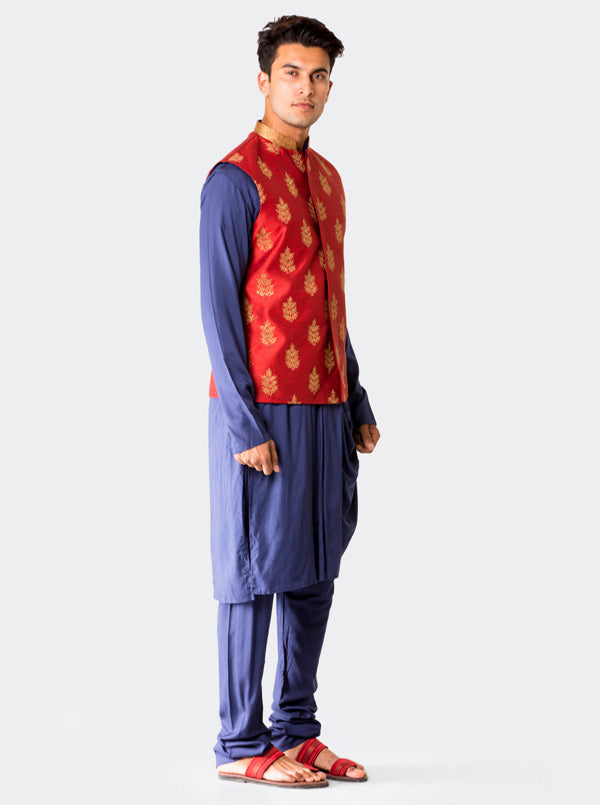 Blue Kurta with Maroon Koti