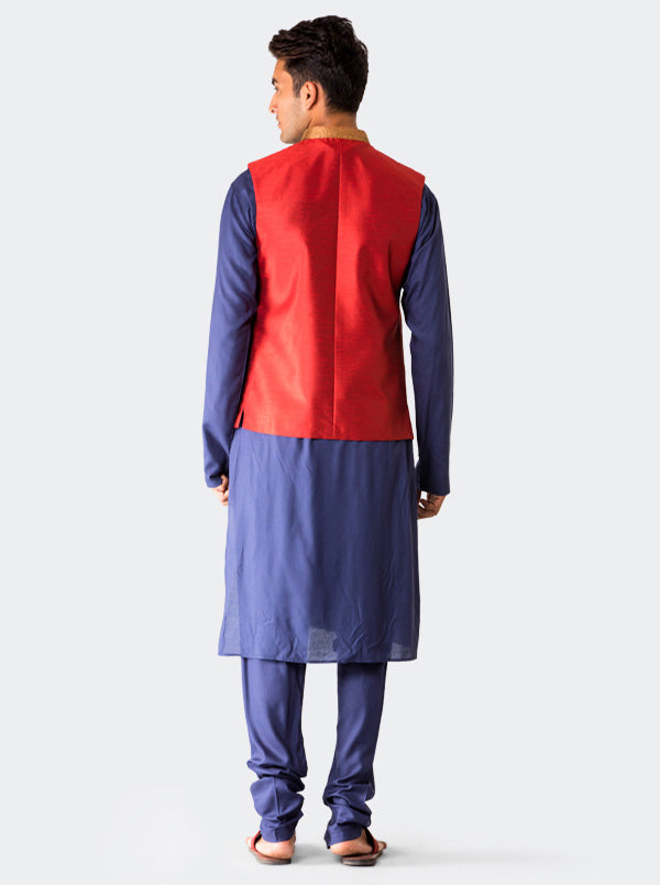 Blue Kurta with Maroon Koti