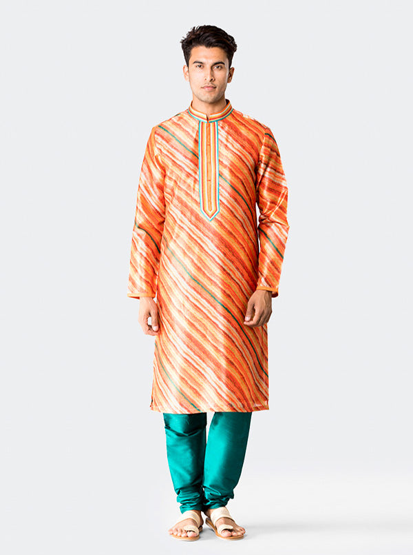 Orange Textured Kurta Set