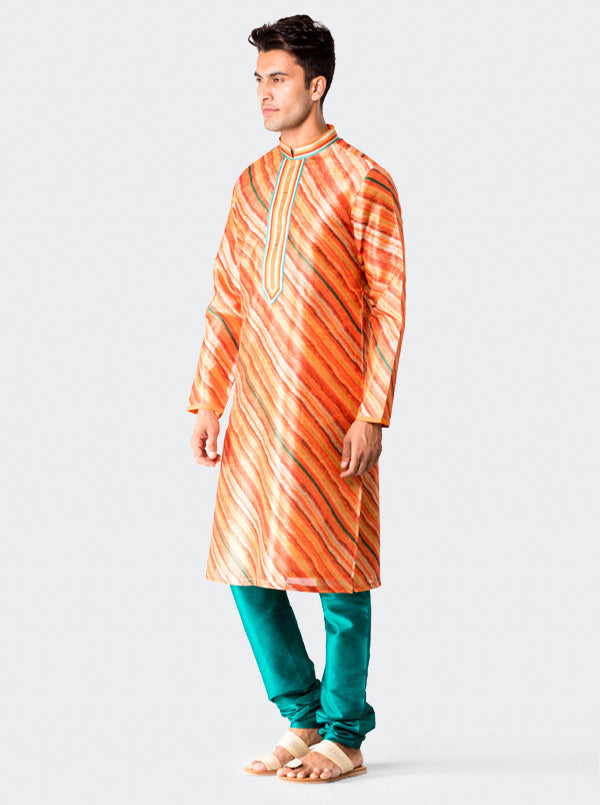 Orange Textured Kurta Set