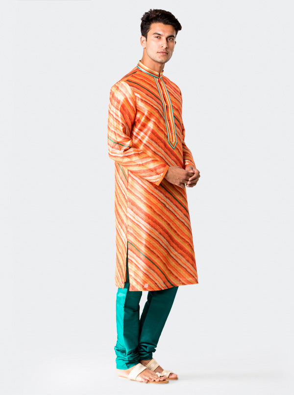 Orange Textured Kurta Set