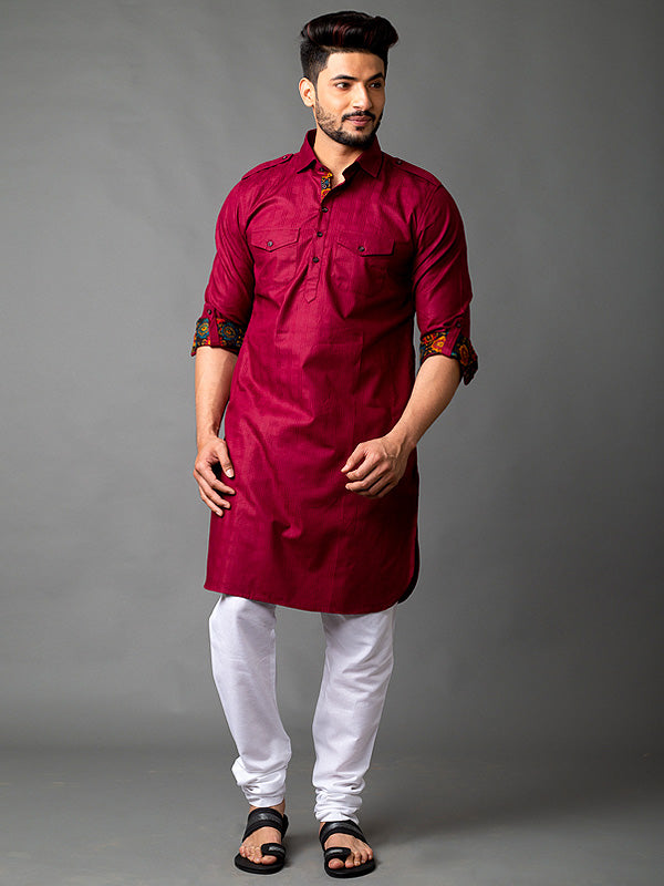 Maroon Pathani Kurta