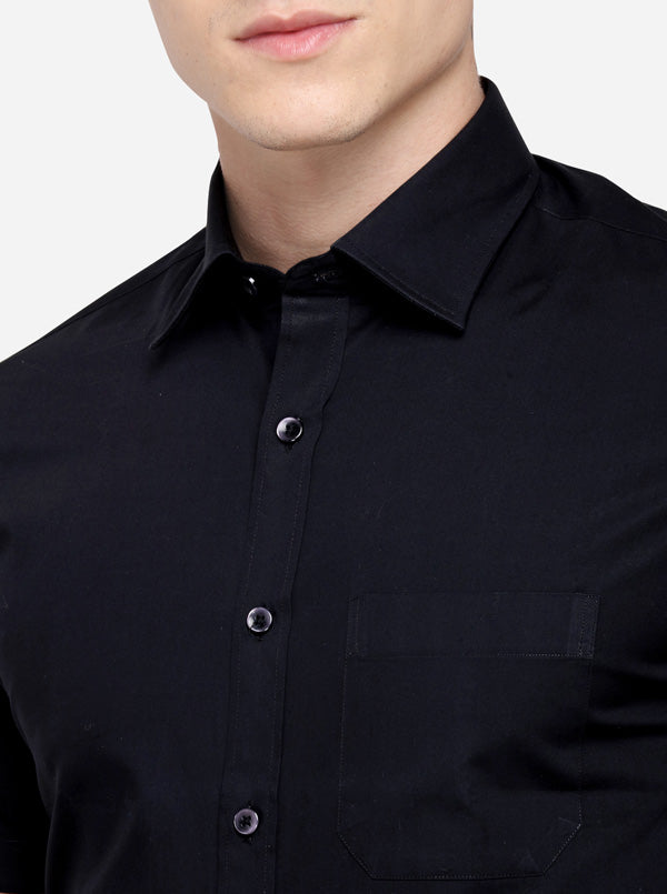 Black Solid Regular Fit Formal Shirt | JadeBlue