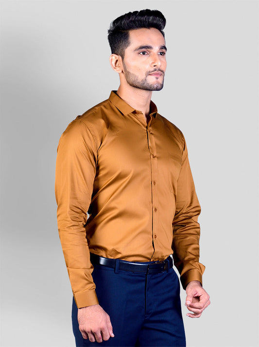 Wood Brown Solid Slim Fit Party Wear Shirt | Greenfibre