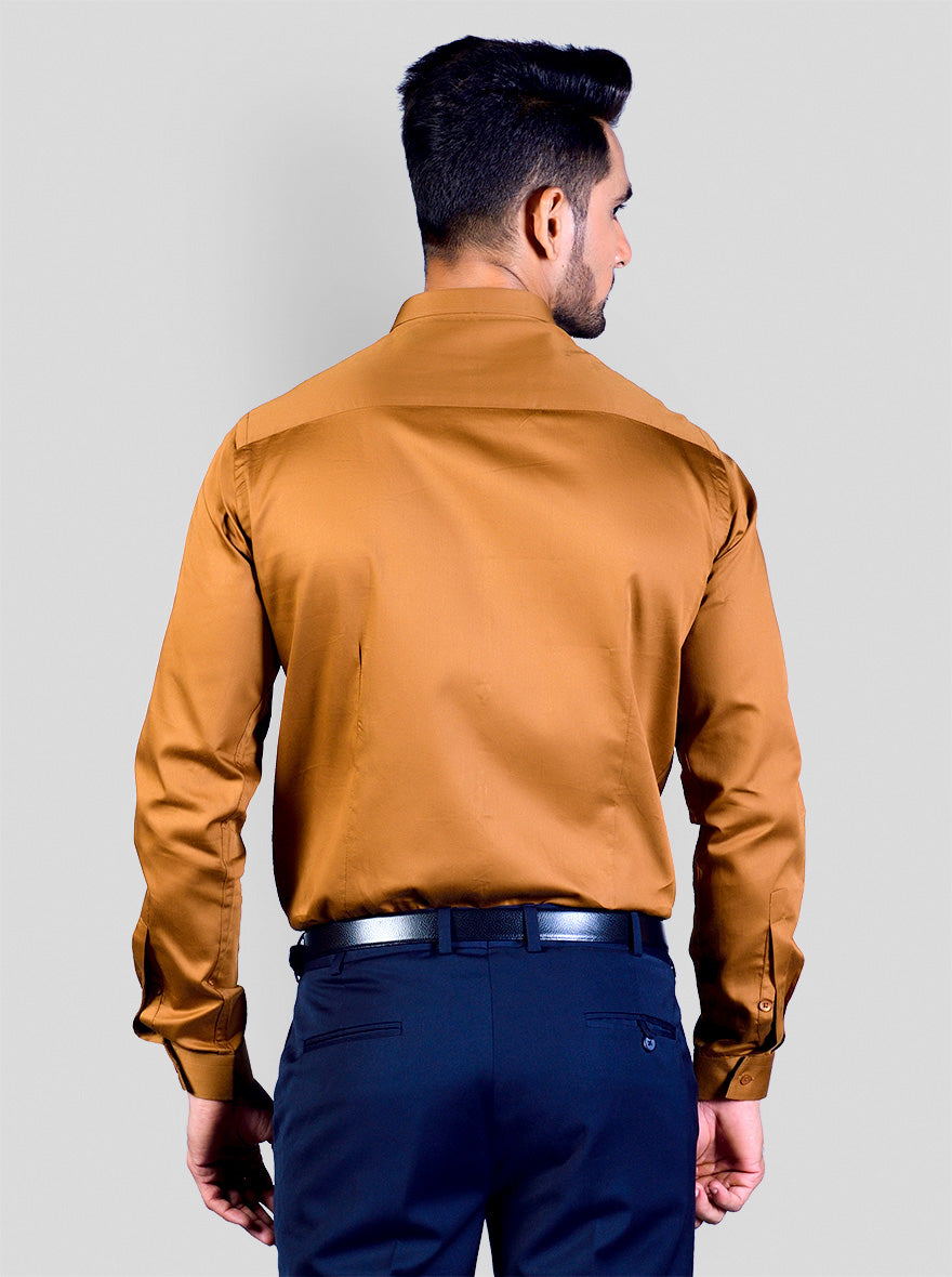 Wood Brown Solid Slim Fit Party Wear Shirt | Greenfibre