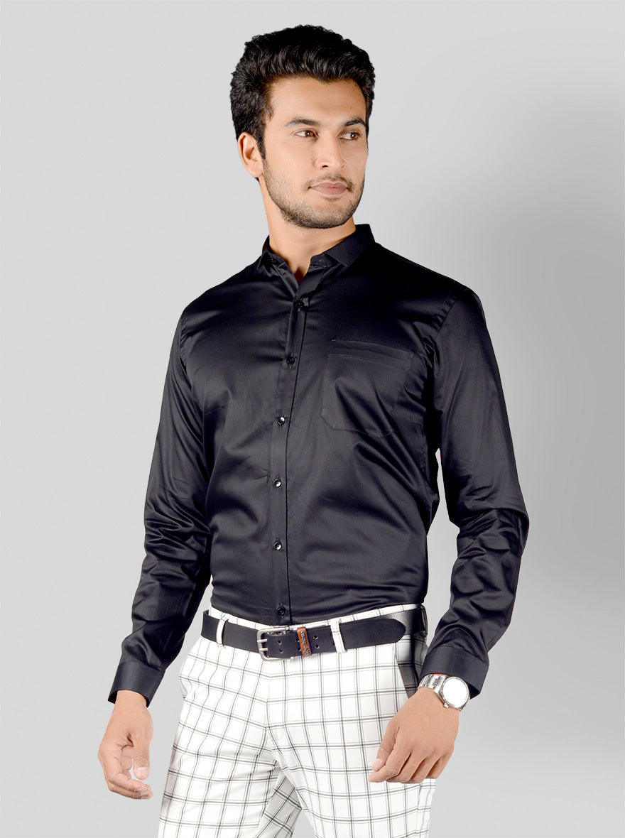 Black Solid Slim Fit Party Wear Shirt | Greenfibre