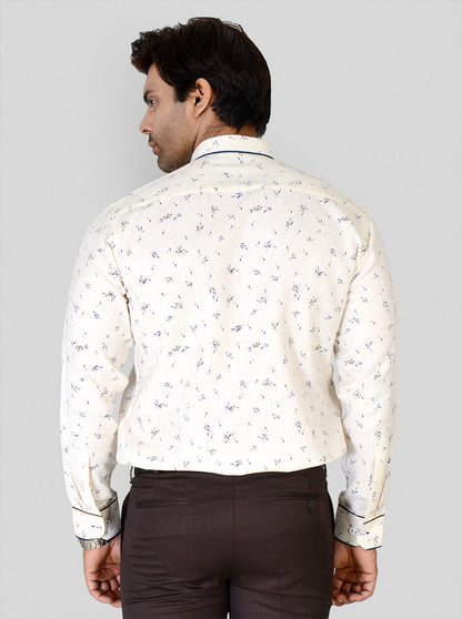 Cream Printed Slim Fit Party Wear Shirt | Greenfibre