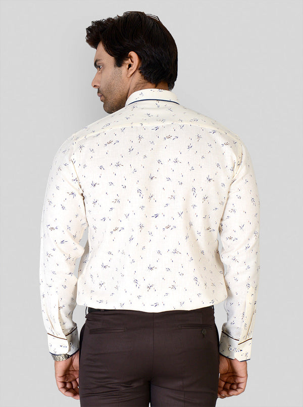 Cream Printed Slim Fit Party Wear Shirt | Greenfibre