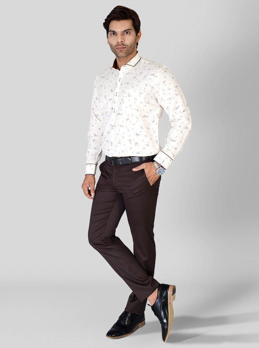 Cream Printed Slim Fit Party Wear Shirt | Greenfibre