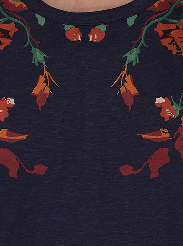 Navy Blue Printed Slim Fit Round Neck T-Shirt | JB Sport