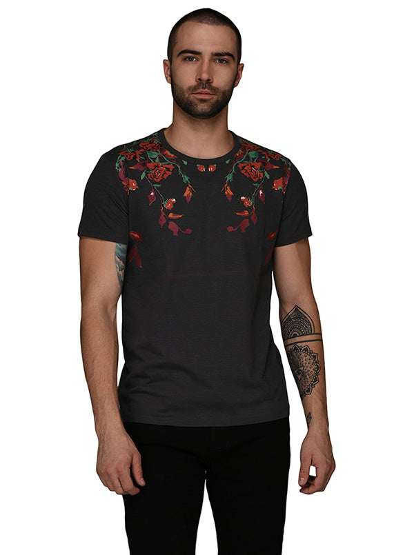 Dark Grey Printed Slim Fit Round Neck T-Shirt | JB Sport