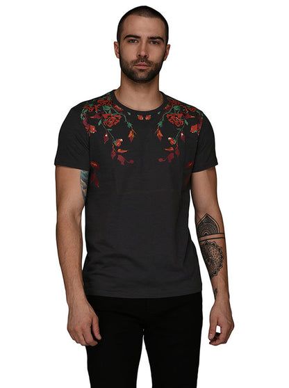 Dark Grey Printed Slim Fit Round Neck T-Shirt | JB Sport