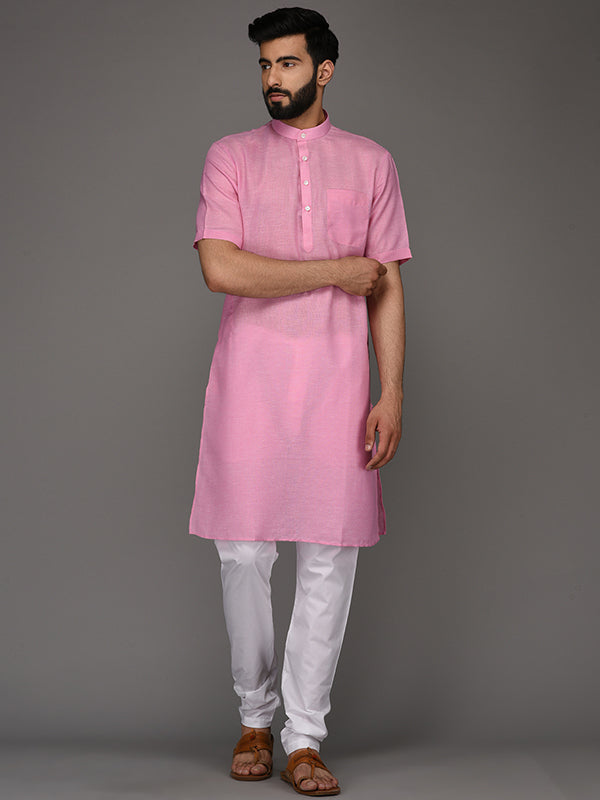JadeBlue Pink Solid Regular Fit Modi Kurta