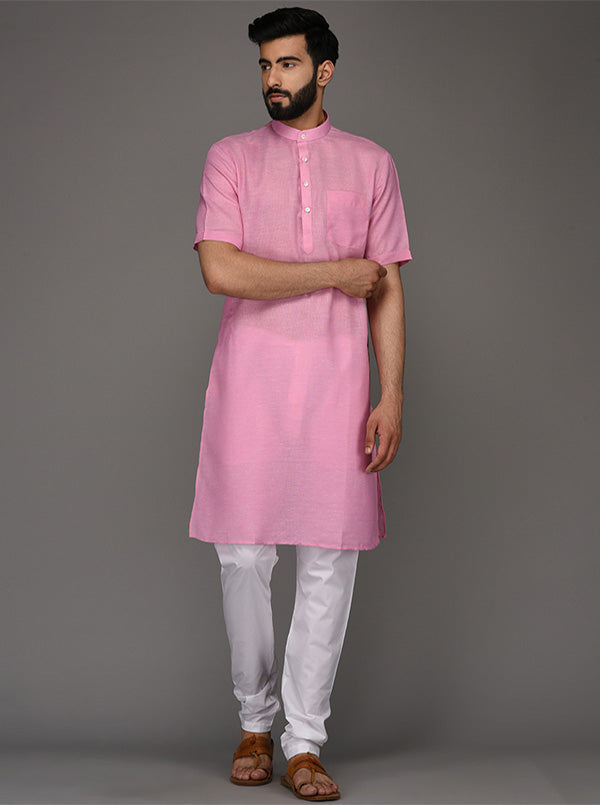 JadeBlue Pink Solid Regular Fit Modi Kurta
