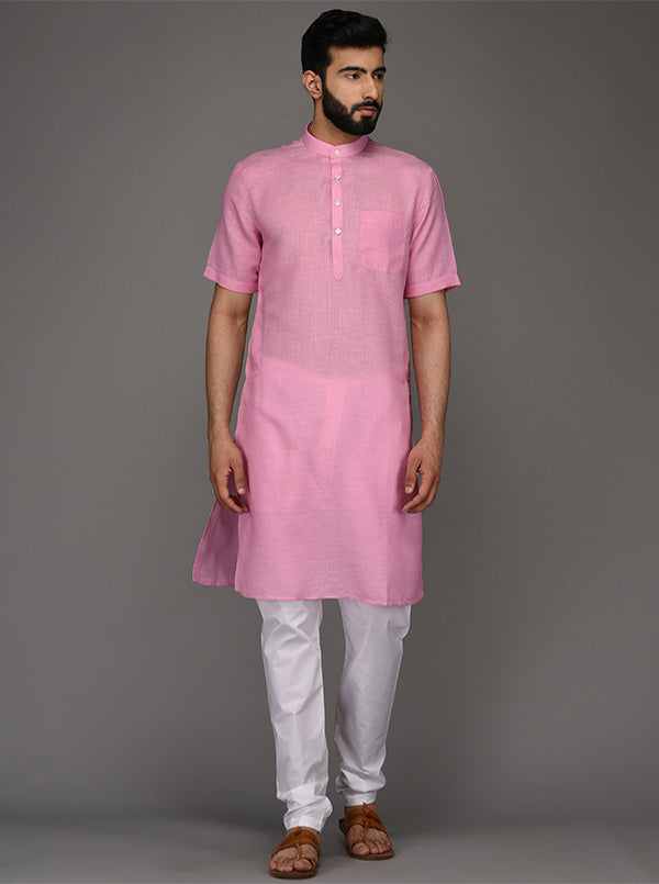 JadeBlue Pink Solid Regular Fit Modi Kurta